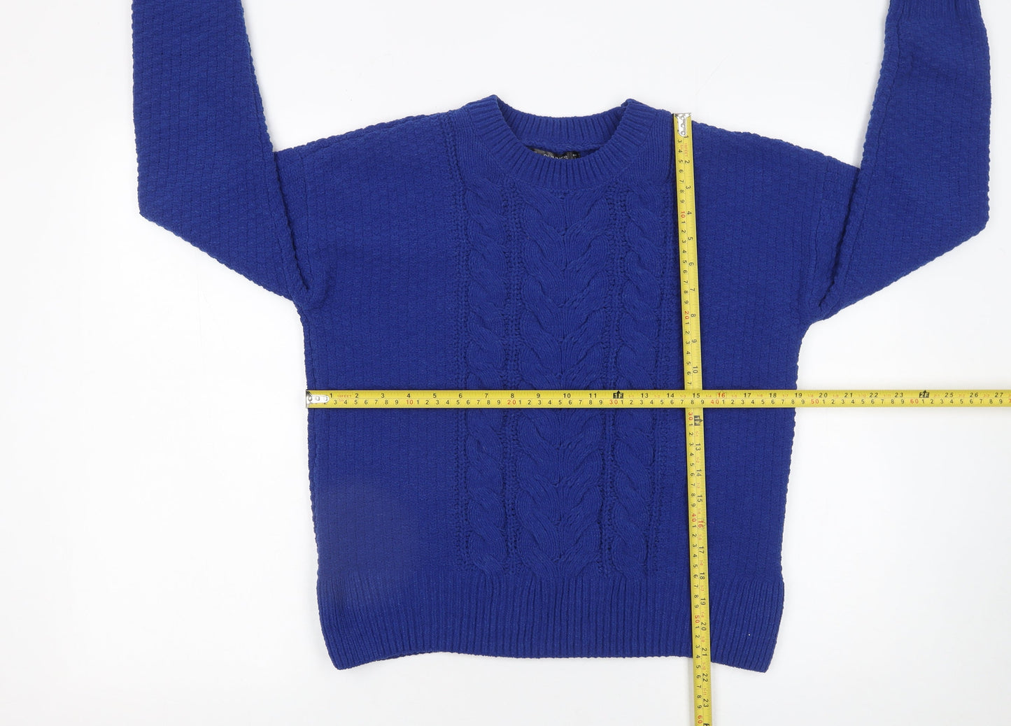 Dunnes Stores Women's Blue Cable-Knit Crew Neck Jumper Size S