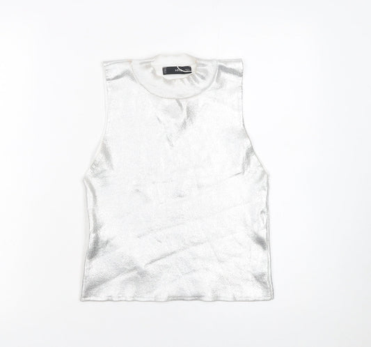 MNG Women’s Silver Mock Neck Sleeveless Camisole Top Size L
