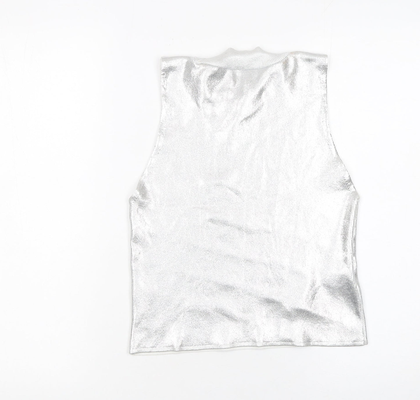 MNG Women’s Silver Mock Neck Sleeveless Camisole Top Size L