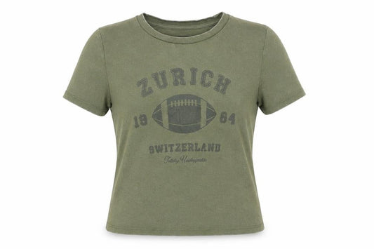 TW Women’s Green Cropped Jersey T-Shirt M Sports Zurich Print