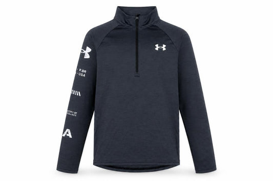 Front view of Under Armour boys’ grey 1/4 zip heatgear sweatshirt -, size 10-11, years regular fit