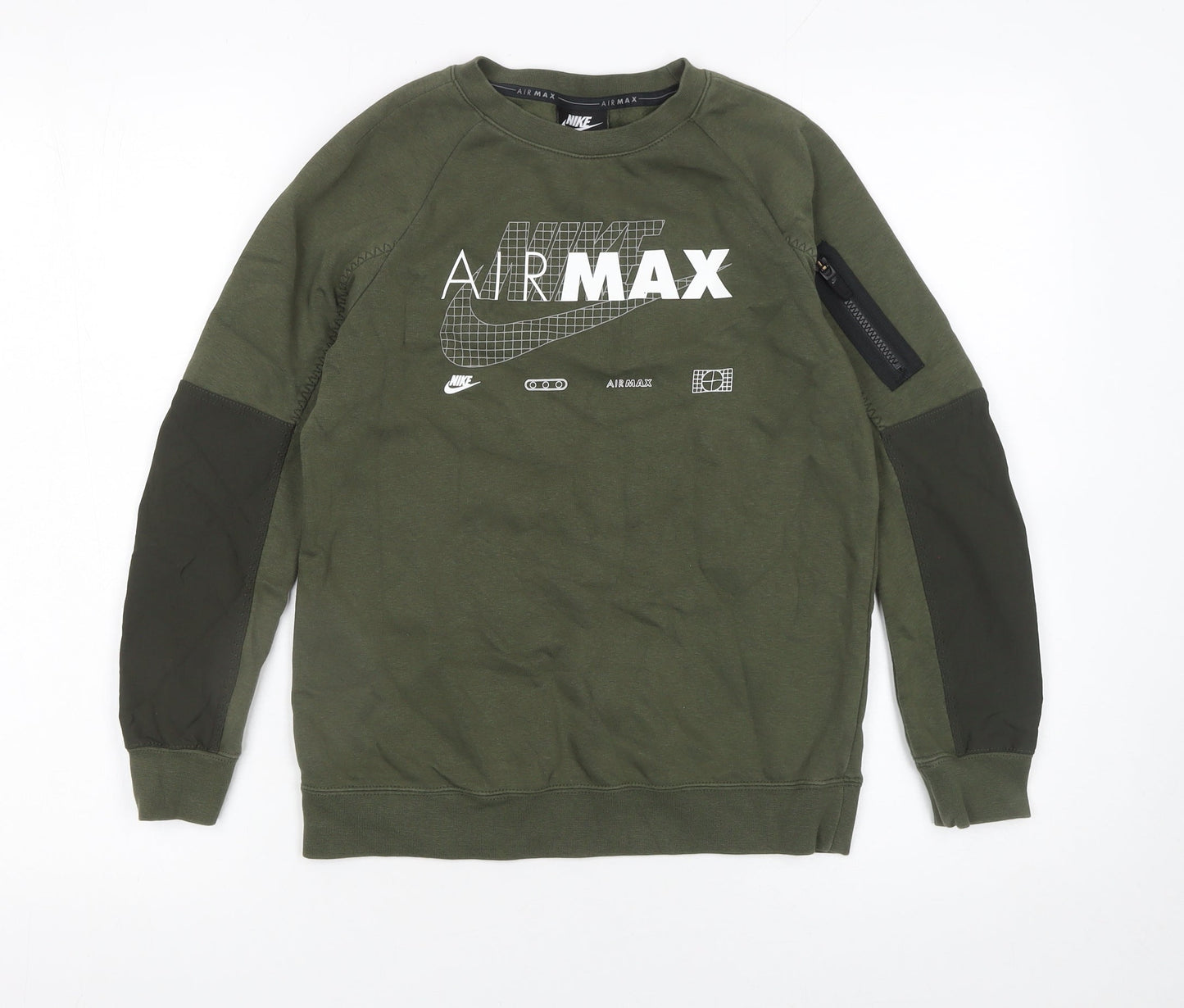 Nike Boys Green Air Max Pullover Sweatshirt M Regular Fit Fleece