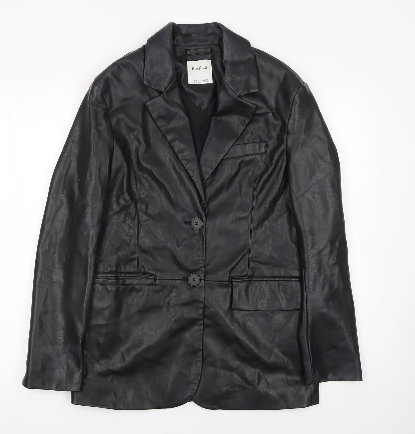 Bershka Women's Black Faux Leather Suit Jacket XS Slim Fit