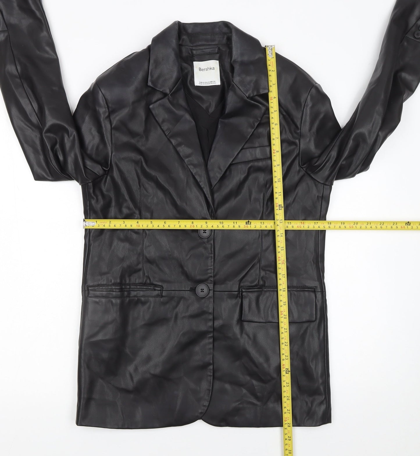Bershka Women's Black Faux Leather Suit Jacket XS Slim Fit