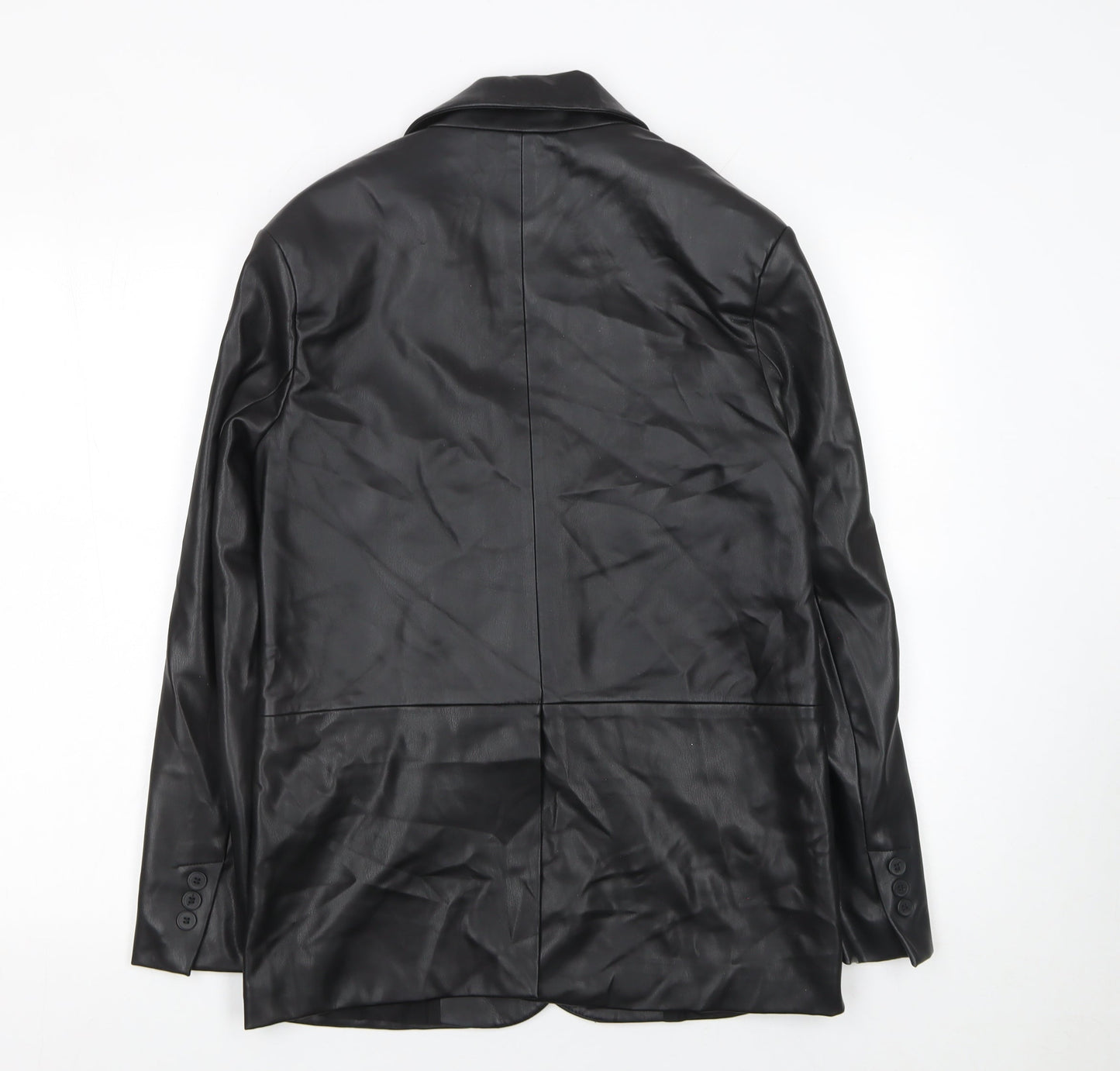 Bershka Women's Black Faux Leather Suit Jacket XS Slim Fit