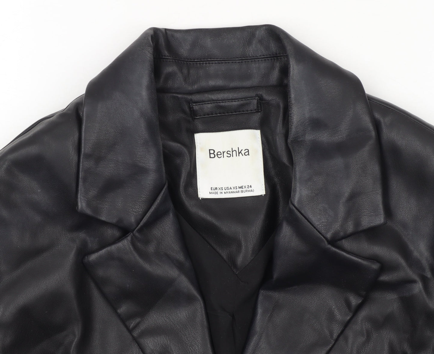 Bershka Women's Black Faux Leather Suit Jacket XS Slim Fit