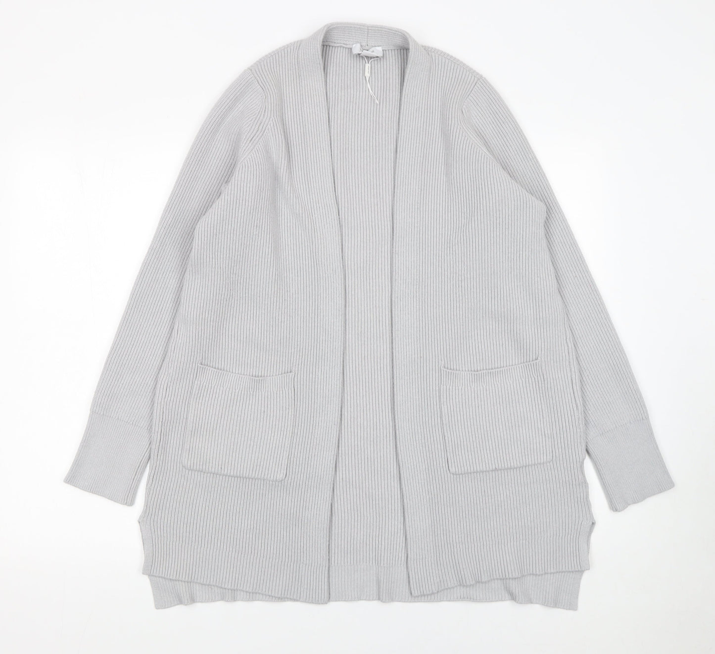 Seraphine Womens Grey Ribbed Knit Long Sleeve Open Cardigan Size S