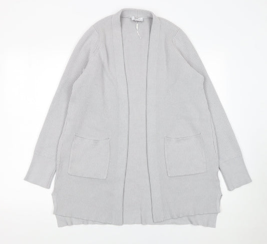 Seraphine Womens Grey Ribbed Knit Long Sleeve Open Cardigan Size S