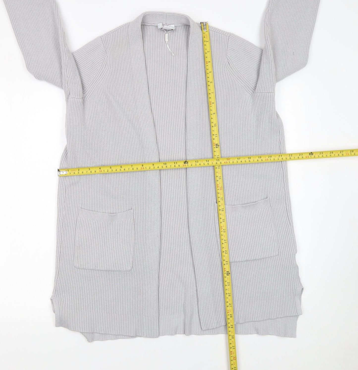 Seraphine Womens Grey Ribbed Knit Long Sleeve Open Cardigan Size S