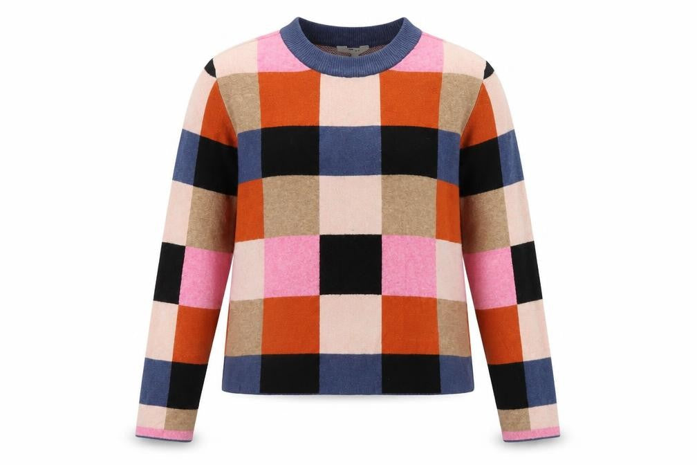 OBJECT Women's Multicoloured Check Knit Jumper L Long Sleeve Pullover