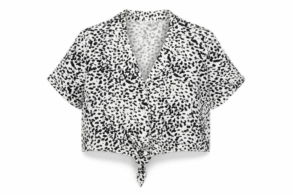 Pimkie Womens Black Animal Print Cropped Blouse Size 10