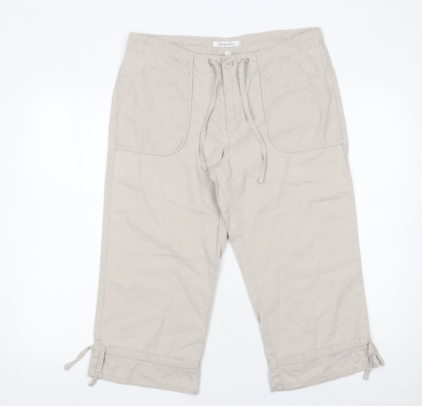 Giordano Womens Beige Linen Cotton Capri Trousers Size 30