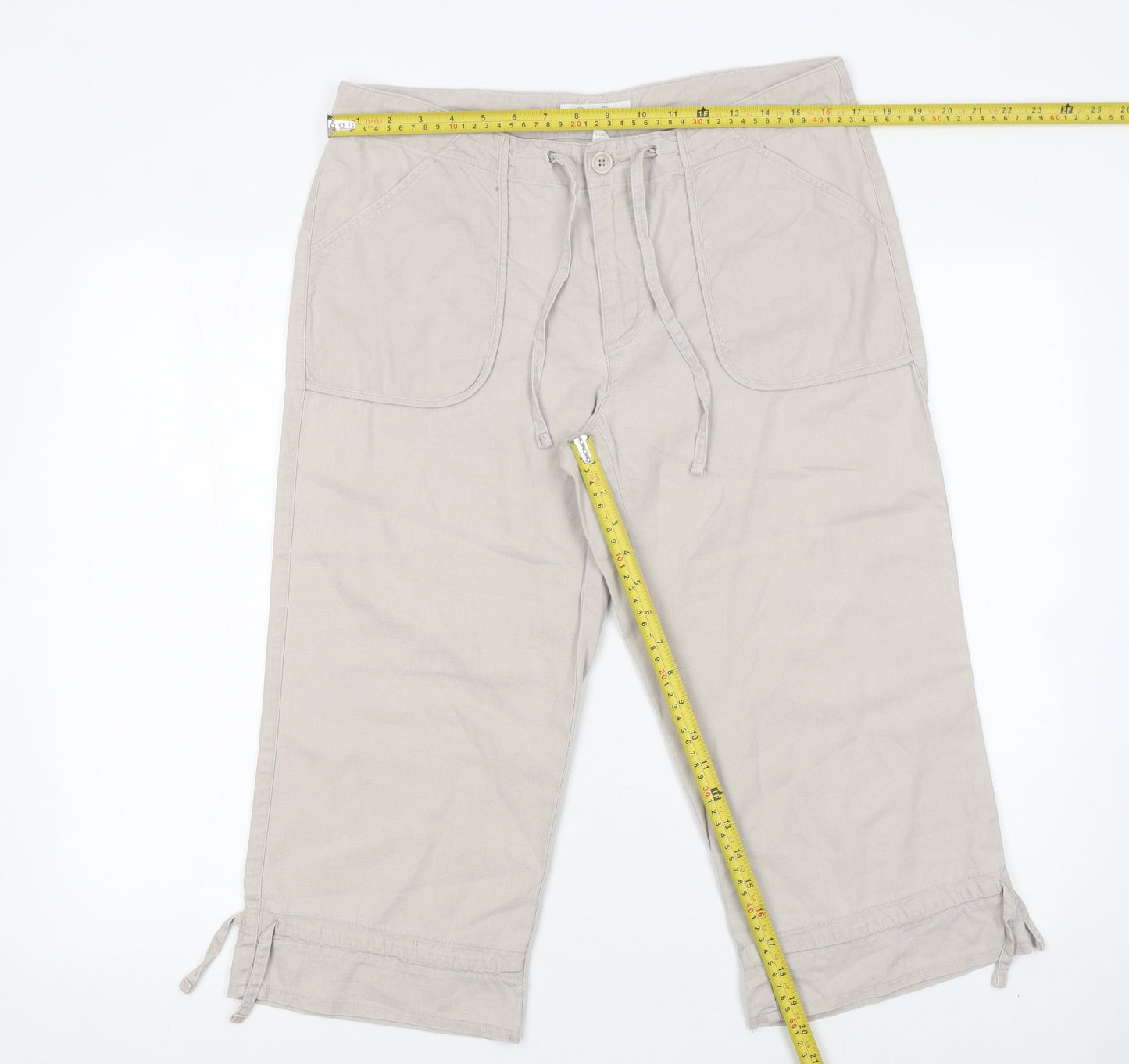Giordano Womens Beige Linen Cotton Capri Trousers Size 30