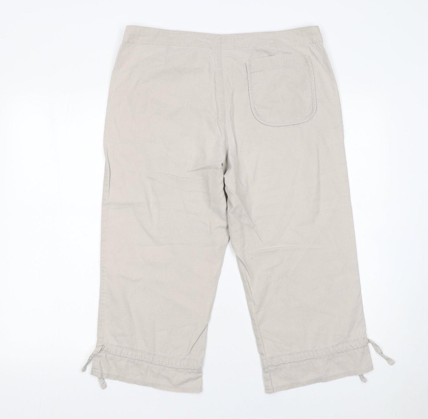 Giordano Womens Beige Linen Cotton Capri Trousers Size 30