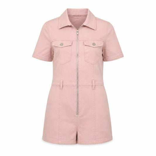 Parisian Women Pink Zip Front Short Sleeve Playsuit UK 8 Cotton Blend