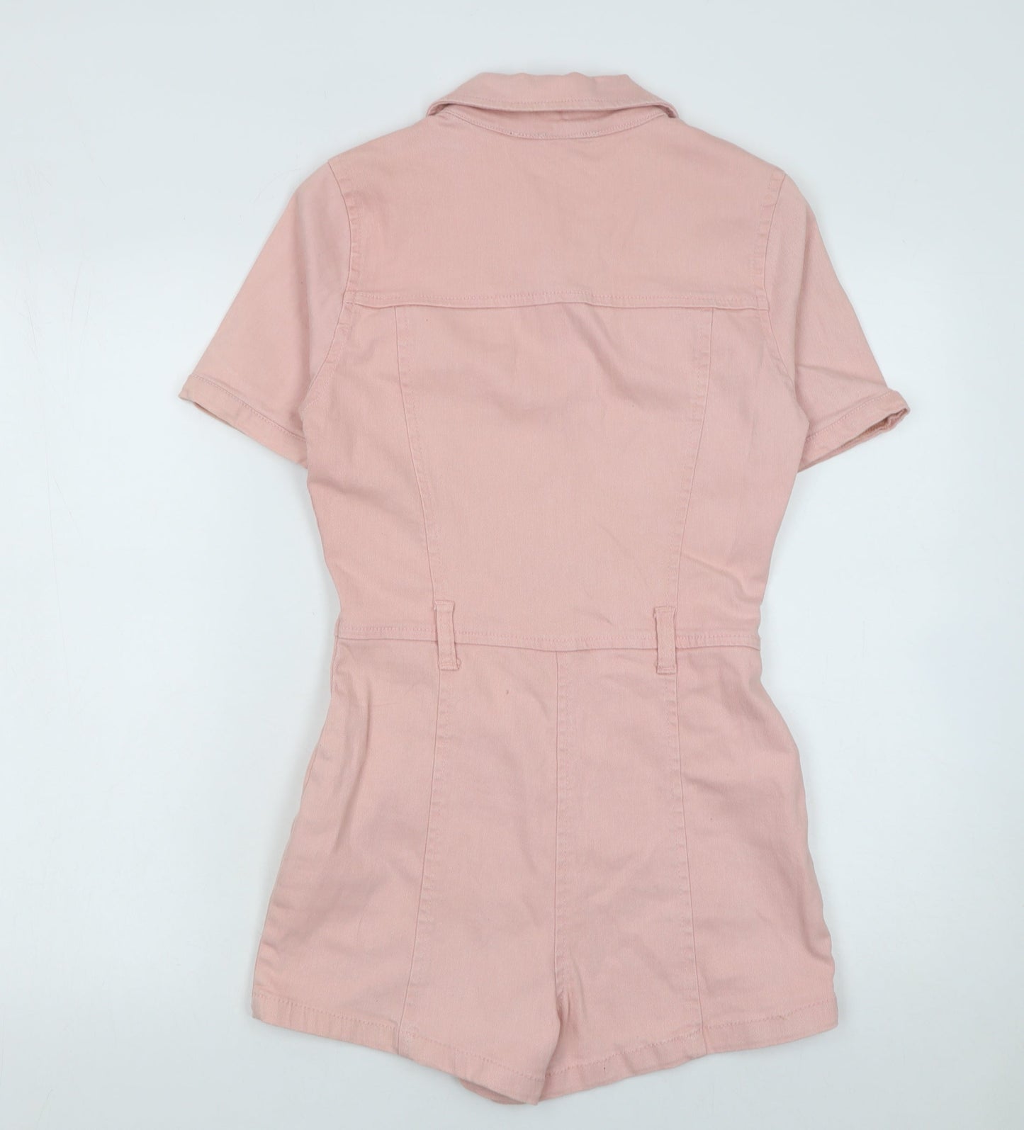 Parisian Women Pink Zip Front Short Sleeve Playsuit UK 8 Cotton Blend