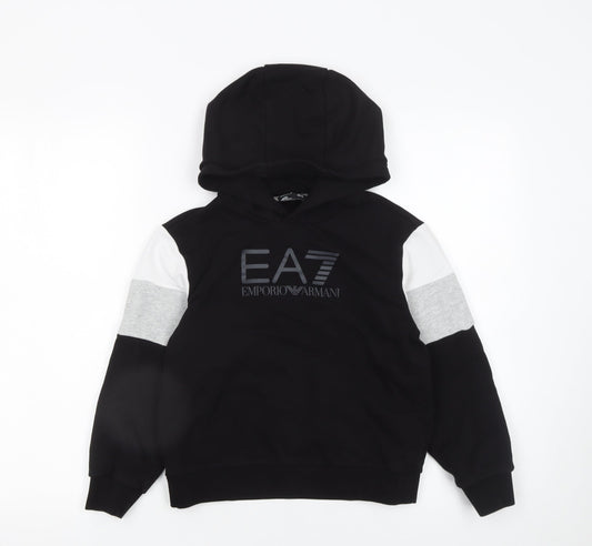 Front view of Emporio Armani boys’ black colourblock pullover hoodie 10 years