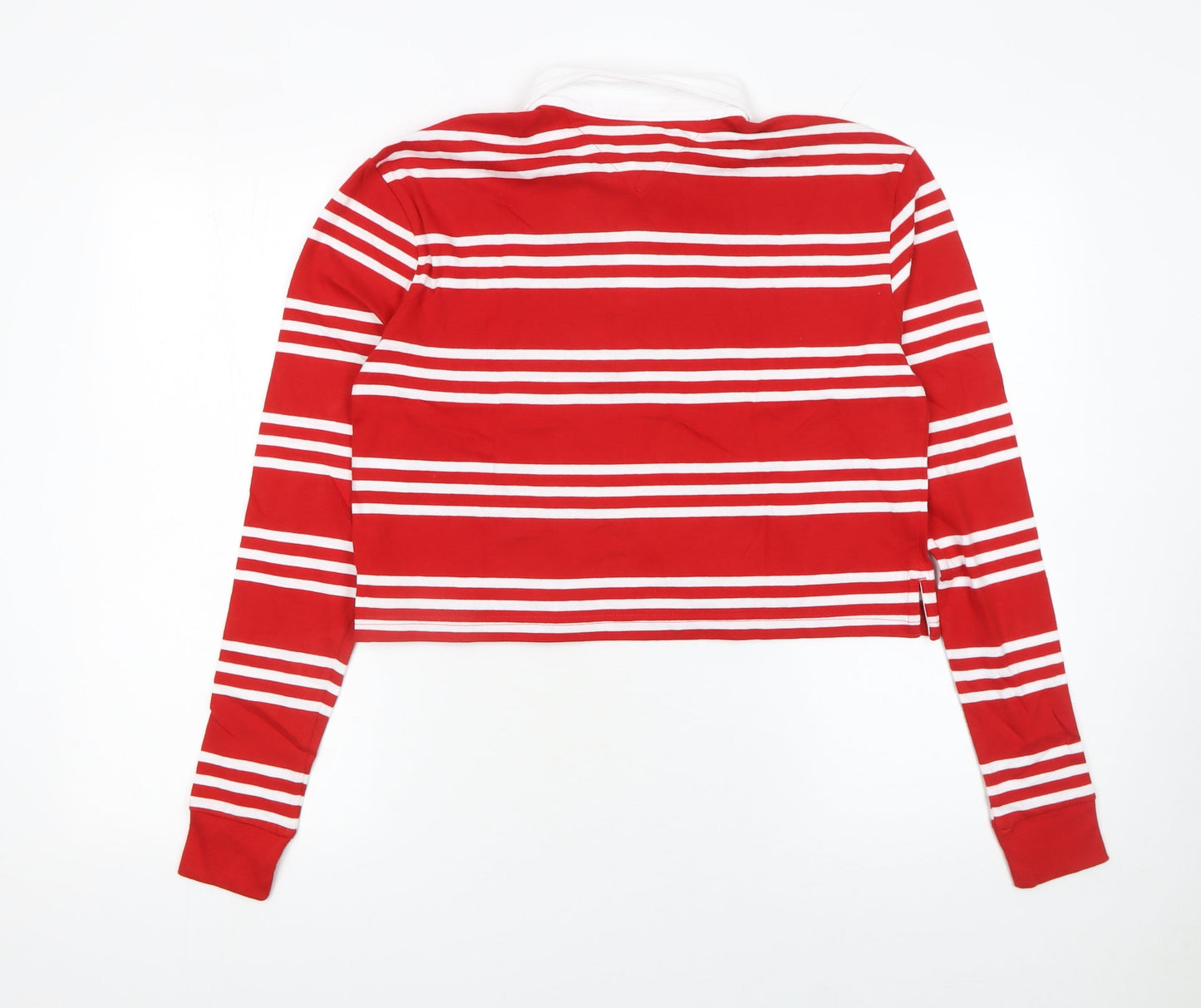 Tommy Jeans Womens Red White Striped Cropped Polo Shirt XS