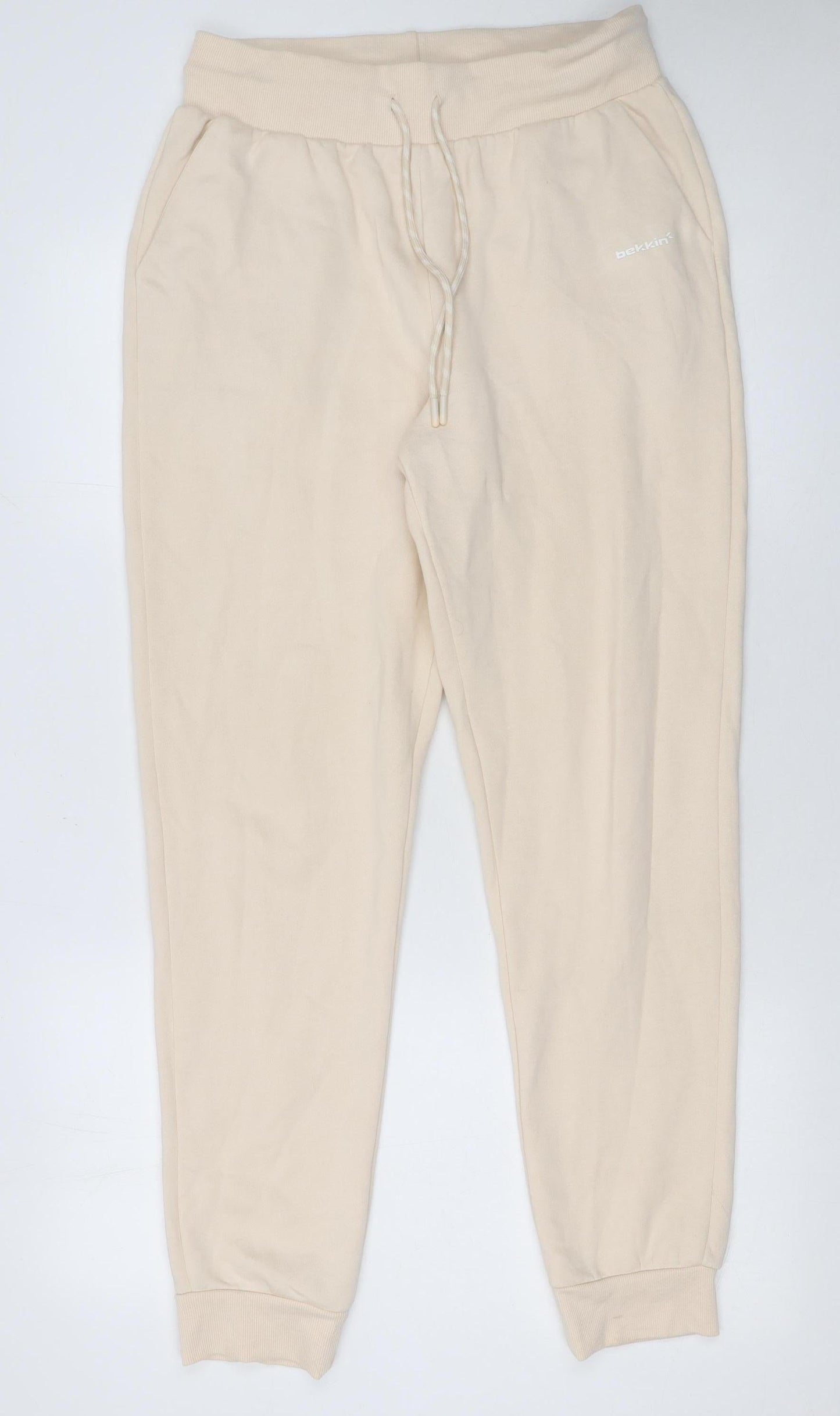 Bekkin Women Beige Jogger Trousers M Cotton Blend Fleece