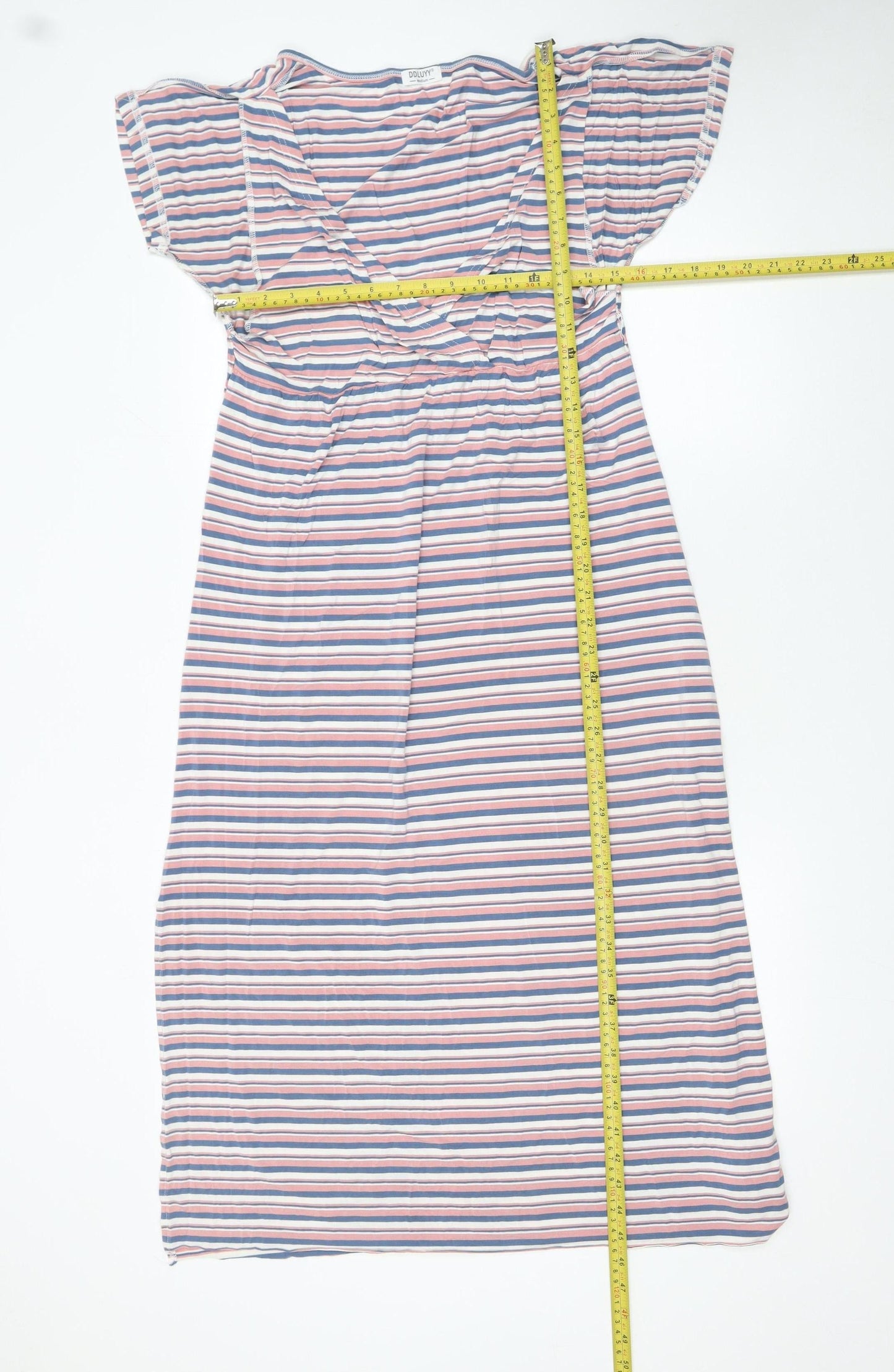 DDL UYY Women Multicoloured M Striped Shift Dress V-Neck Stretch