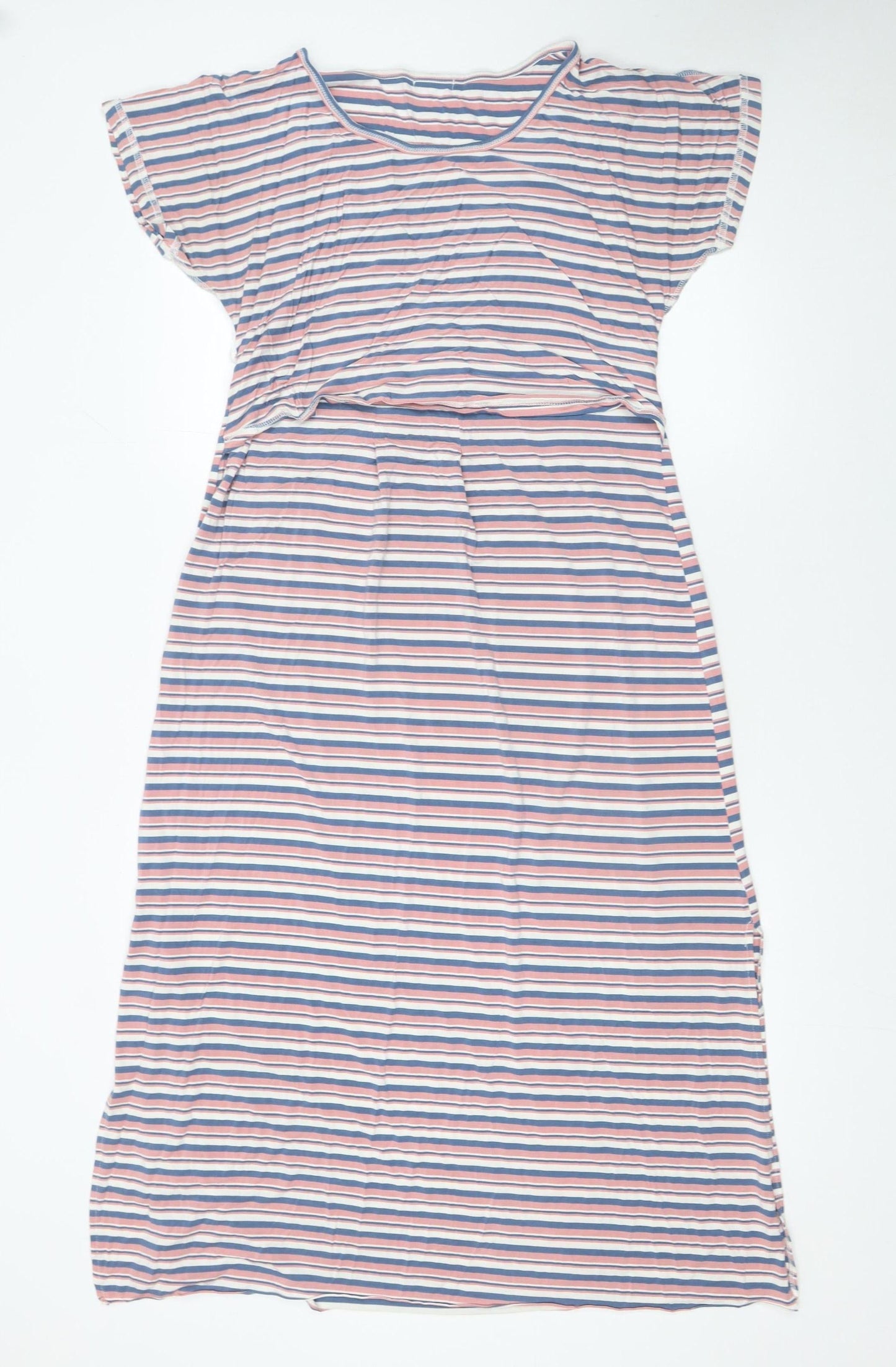 DDL UYY Women Multicoloured M Striped Shift Dress V-Neck Stretch