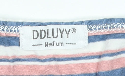DDL UYY Women Multicoloured M Striped Shift Dress V-Neck Stretch