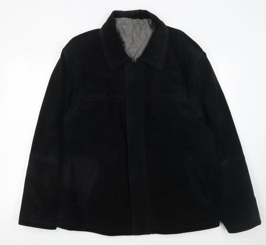 St Bernard Men's Black Leather Mid-Length Jacket L 41in