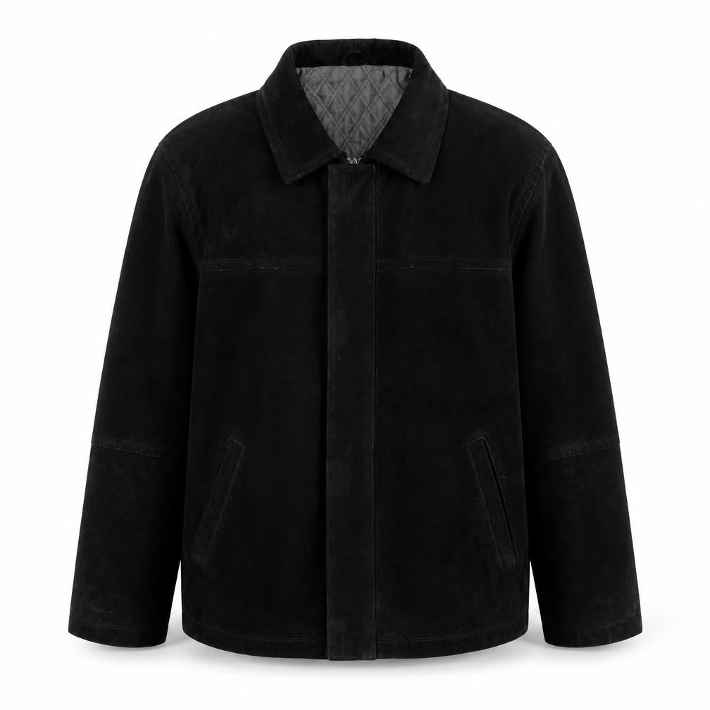St Bernard Men's Black Leather Mid-Length Jacket L 41in