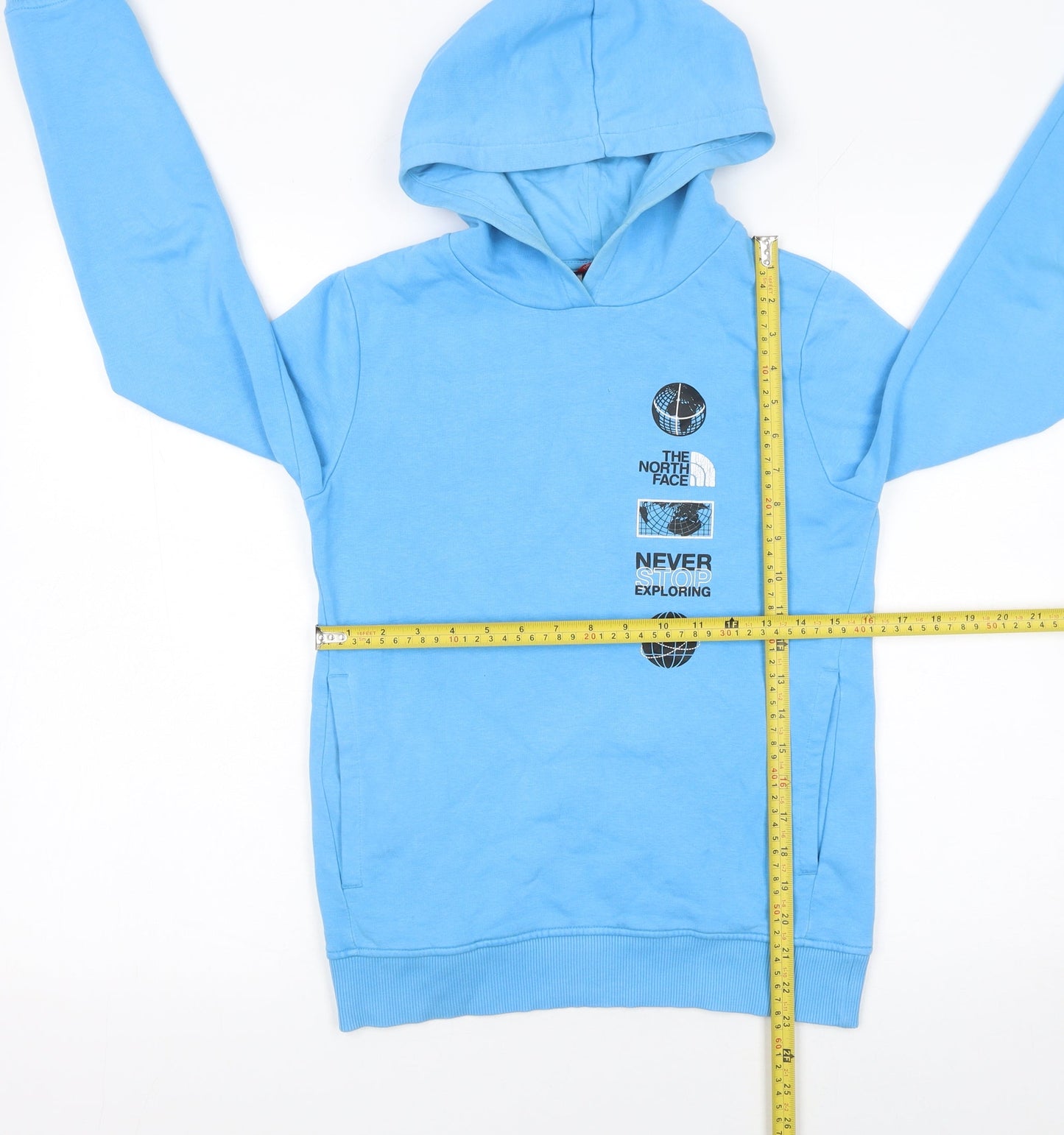 The North Face Boys Blue XL Pullover Hoodie Cotton Blend Graphic Sweatshirt