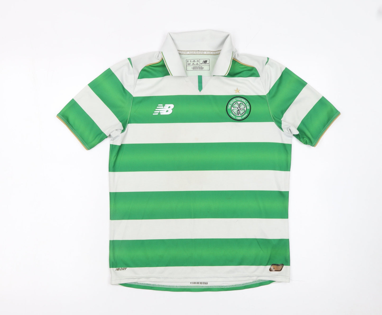 New Balance Boys Green Striped Collared Football Jersey Size 146