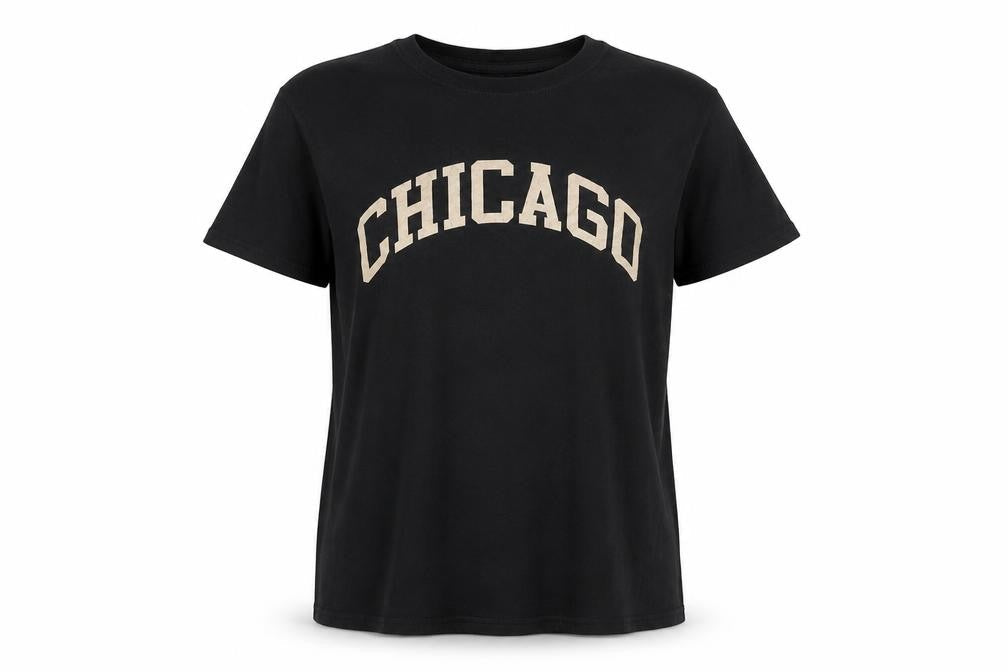 PRETTYLITTLETHING Women Black Chicago Graphic Cotton T-Shirt Size S