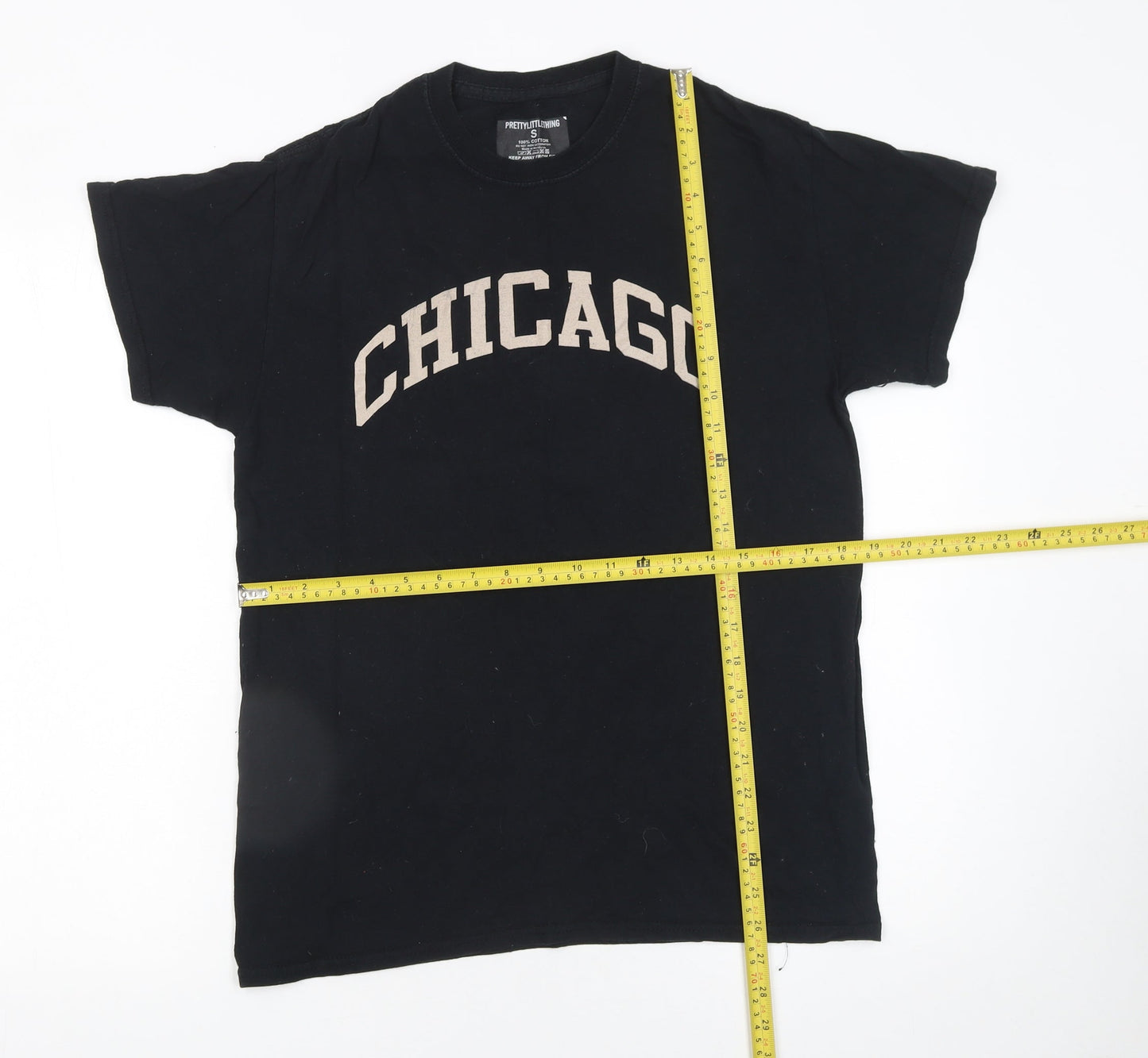 PrettyLittleThing Women Black Chicago Graphic Cotton T-Shirt Size S
