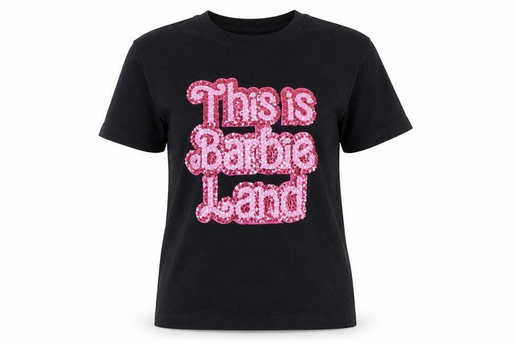 Zara Women Black Barbie Sequin T-Shirt Size 12 Short Sleeve Cotton