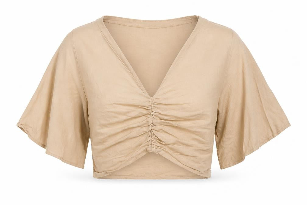 Kelly Felder Women’s Beige Linen Blend Cropped Blouse Size 8
