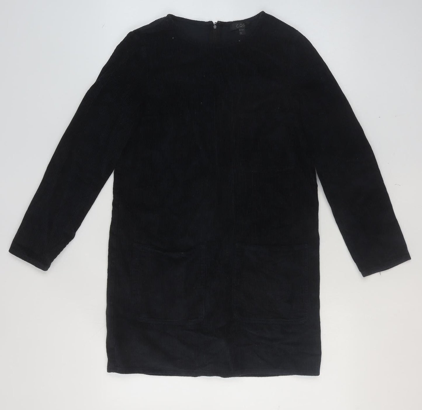 COS Women Black Cotton Corduroy Shift Dress Size 6 Long Sleeve