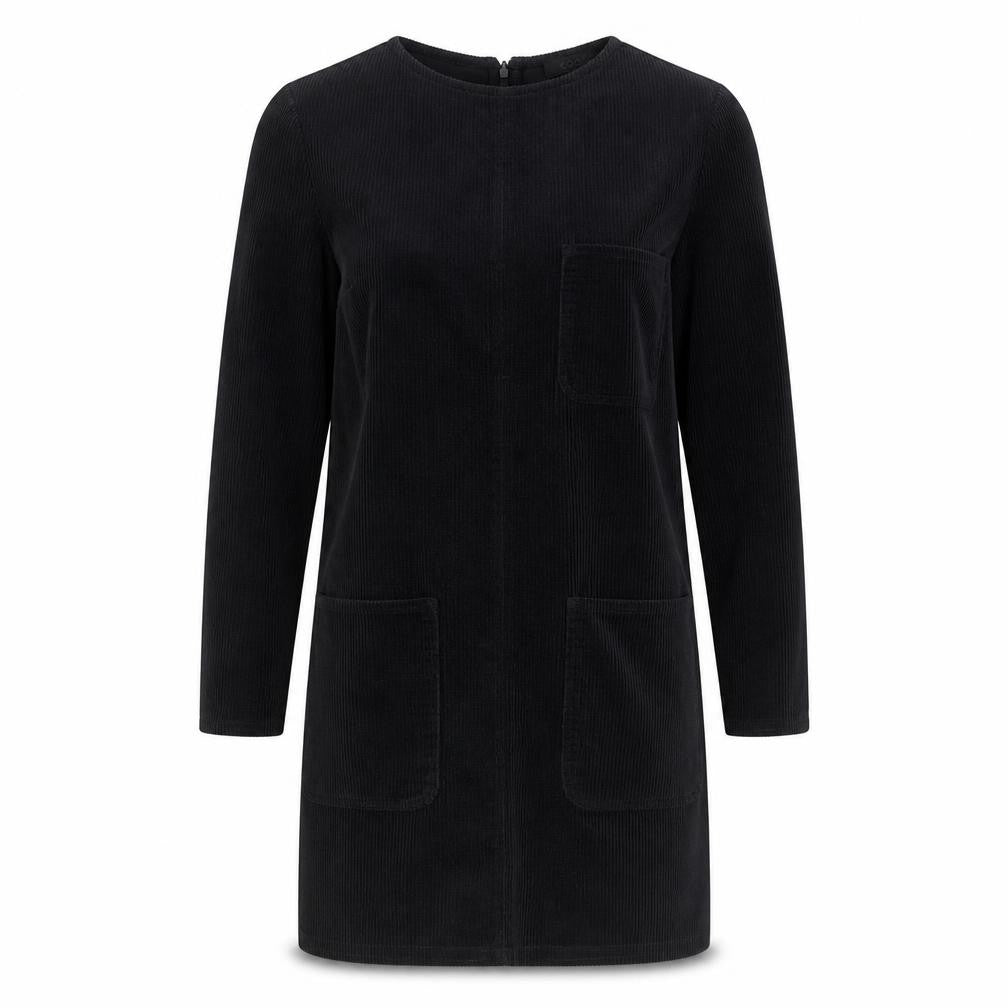 COS Women Black Cotton Corduroy Shift Dress Size 6 Long Sleeve