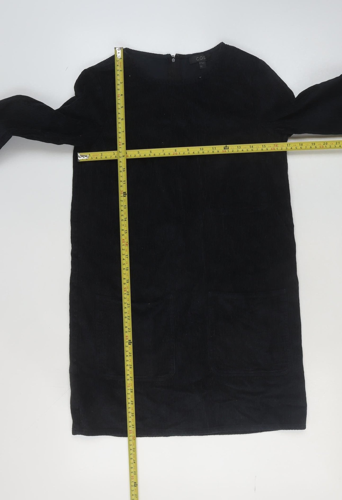 COS Women Black Cotton Corduroy Shift Dress Size 6 Long Sleeve