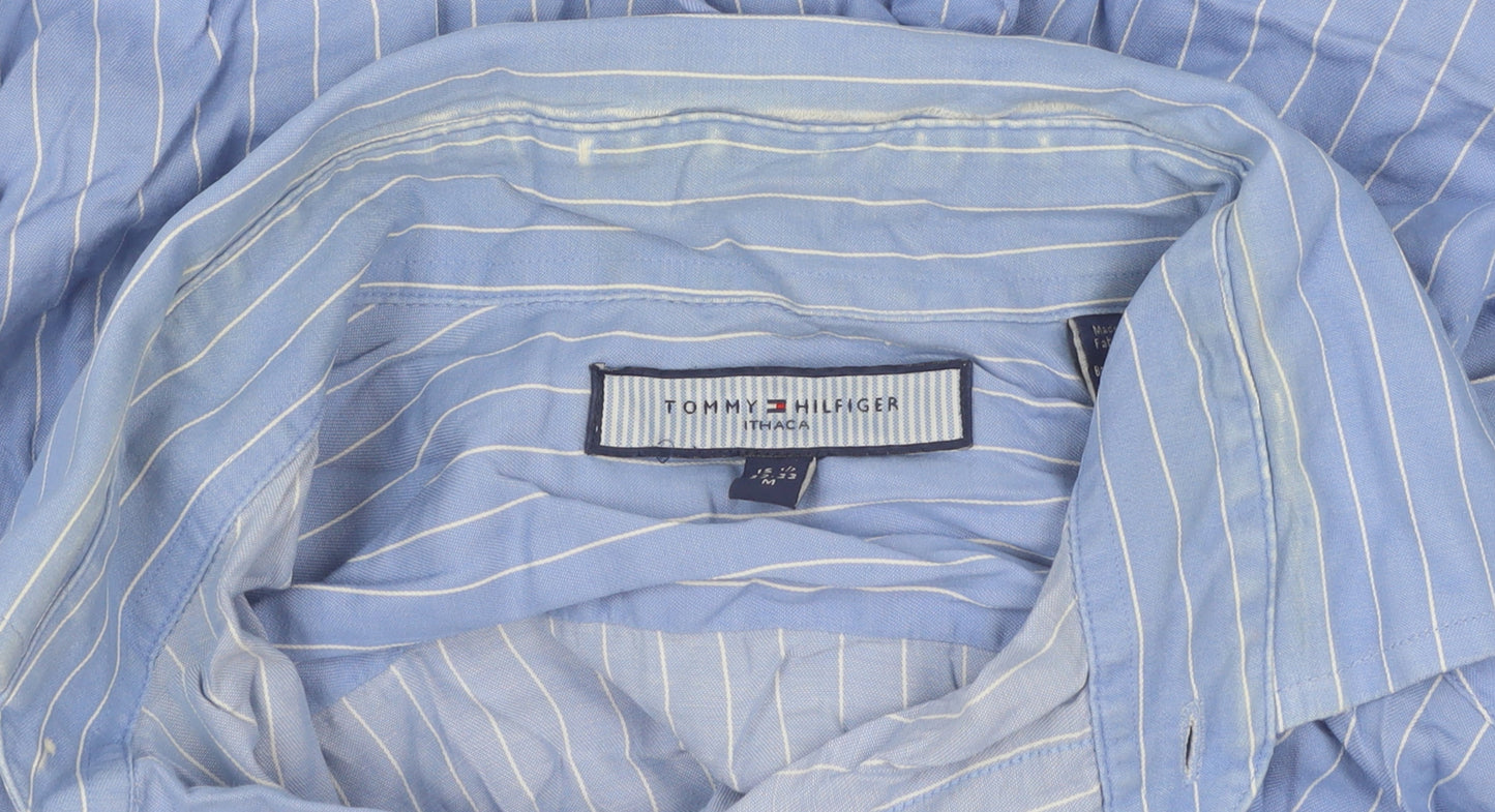 Tommy Hilfiger Men's Blue Striped Cotton Long Sleeve Button-Up Shirt M
