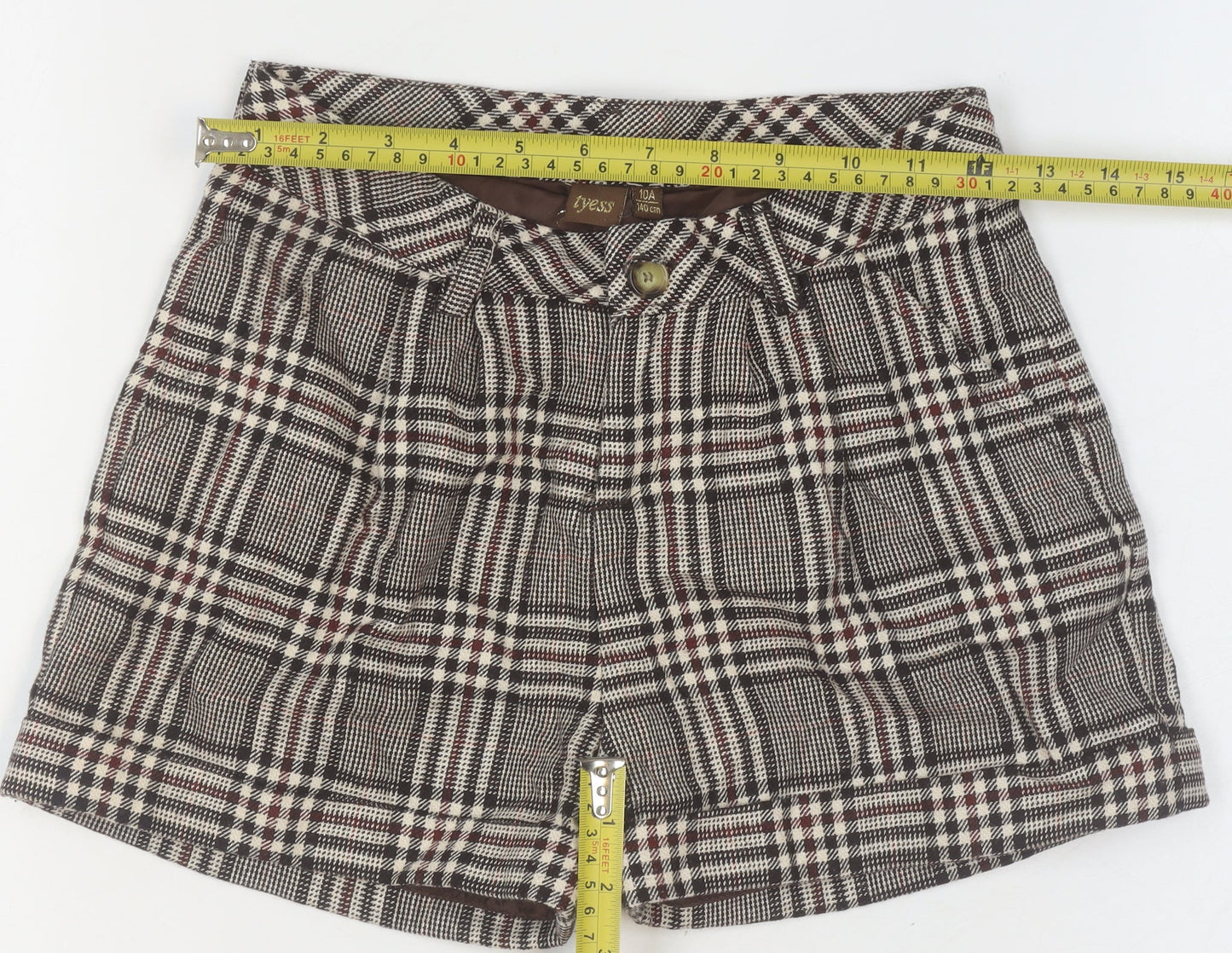 Tyess Girls Brown Check Chino Shorts Size 10A 140cm 100% Cotton