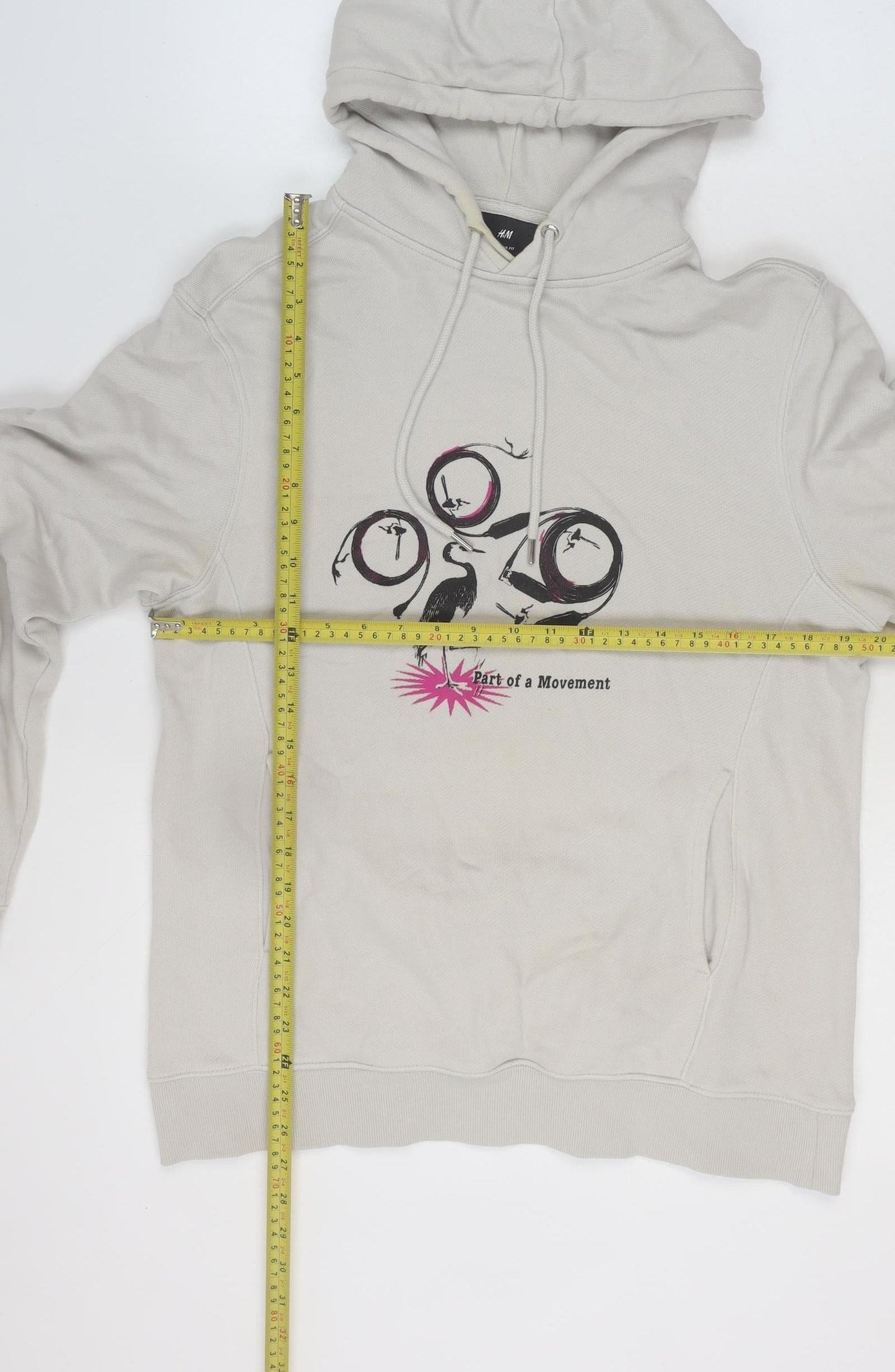 H&M Women's Beige Regular Fit Pullover Hoodie Size 12 Cotton Graphic Print