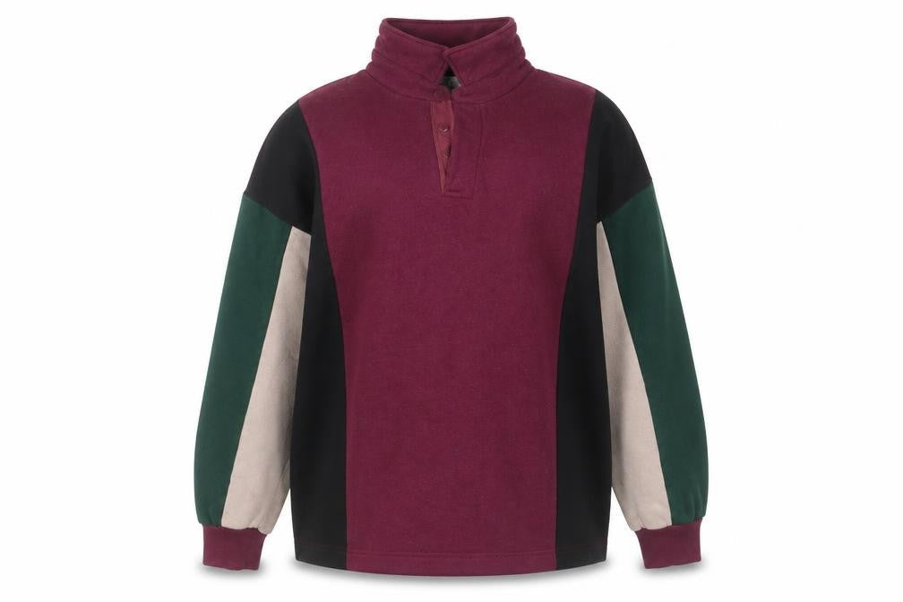 Chardonnay Women Burgundy Colourblock Henley Sweatshirt Size L