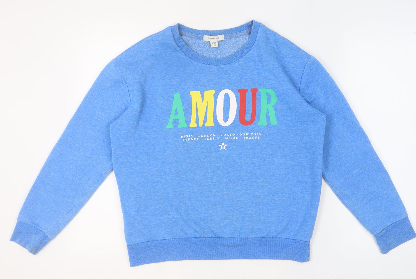 Primark Girls Blue AMOUR Graphic Print Fleece Sweatshirt Size S