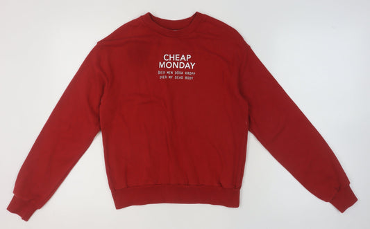 Cheap Monday Women Red XS Pullover Sweatshirt Crew Neck Cotton Blend