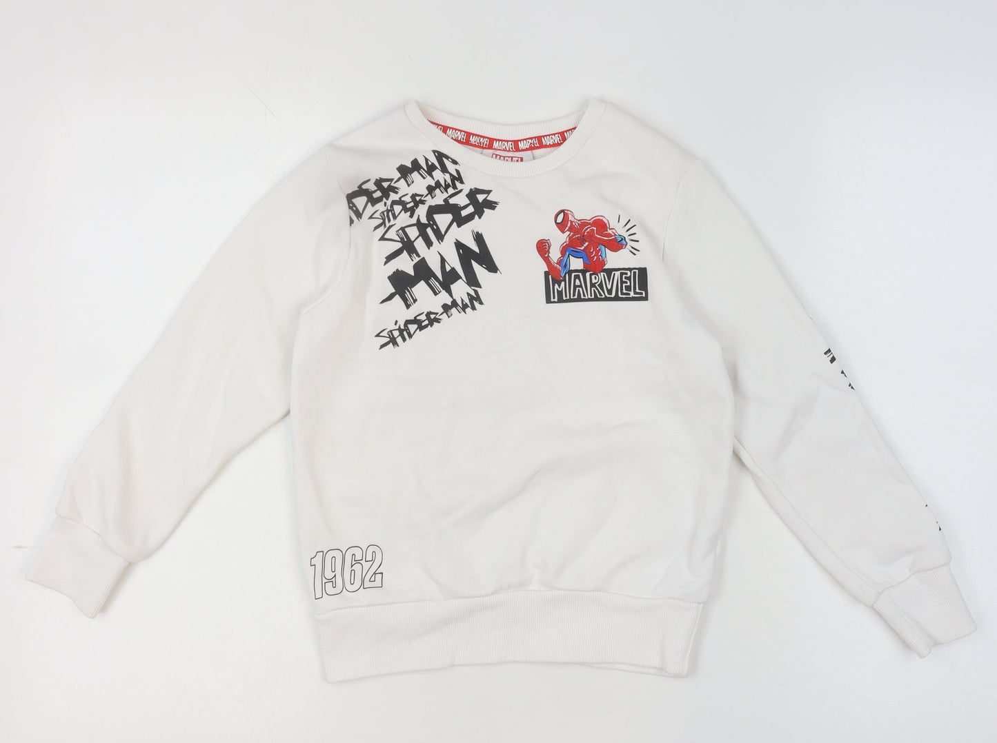 Marvel Spider-Man Boys White Sweatshirt 8-9 Years Cotton Blend Pullover