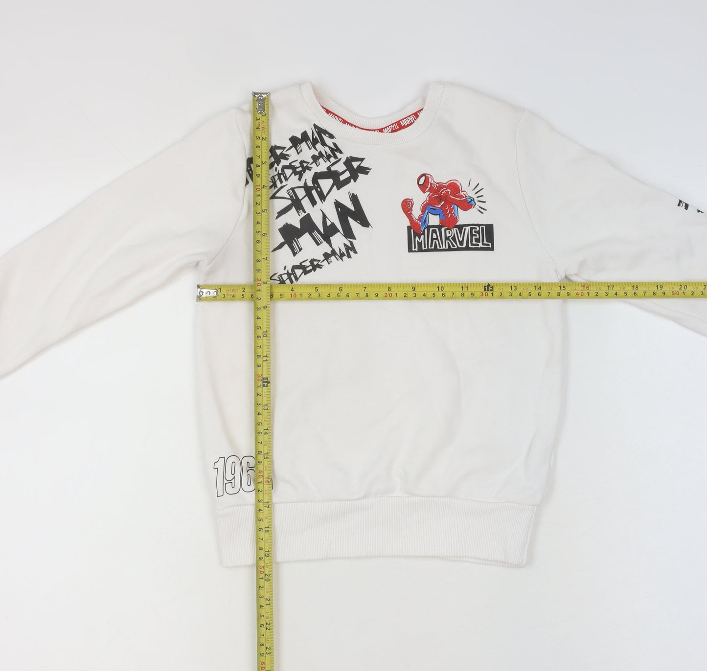 Marvel Spider-Man Boys White Sweatshirt 8-9 Years Cotton Blend Pullover