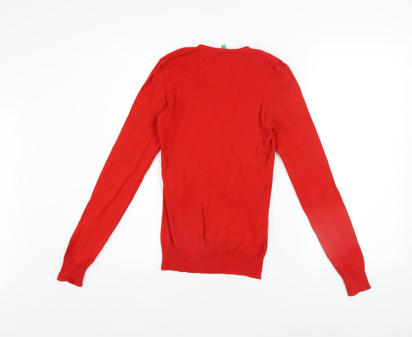 United Colors of Benetton Womens Red V-Neck Cotton Long Sleeve Top XS