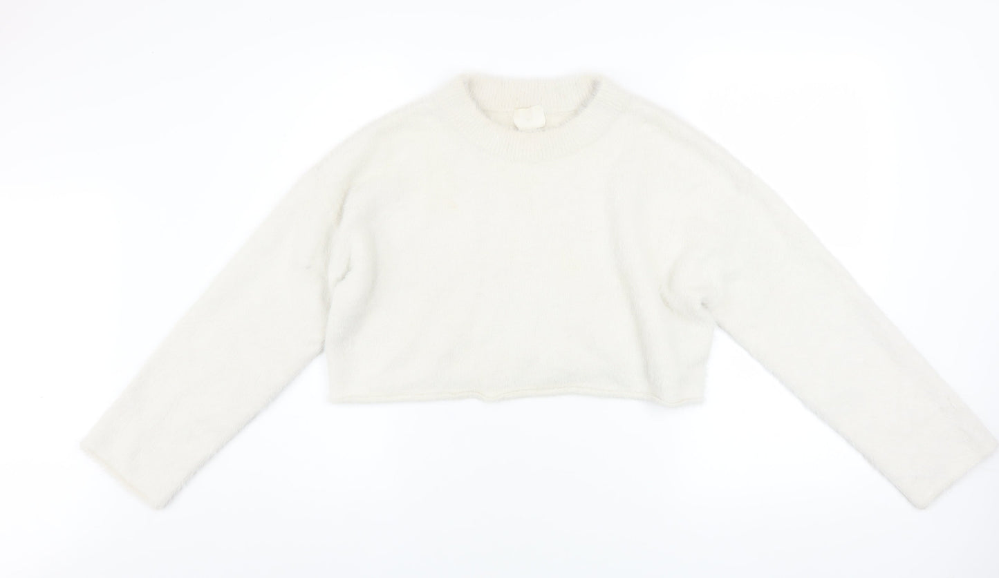 H&M Women’s White Crew Neck Long Sleeve Pullover Jumper Size M