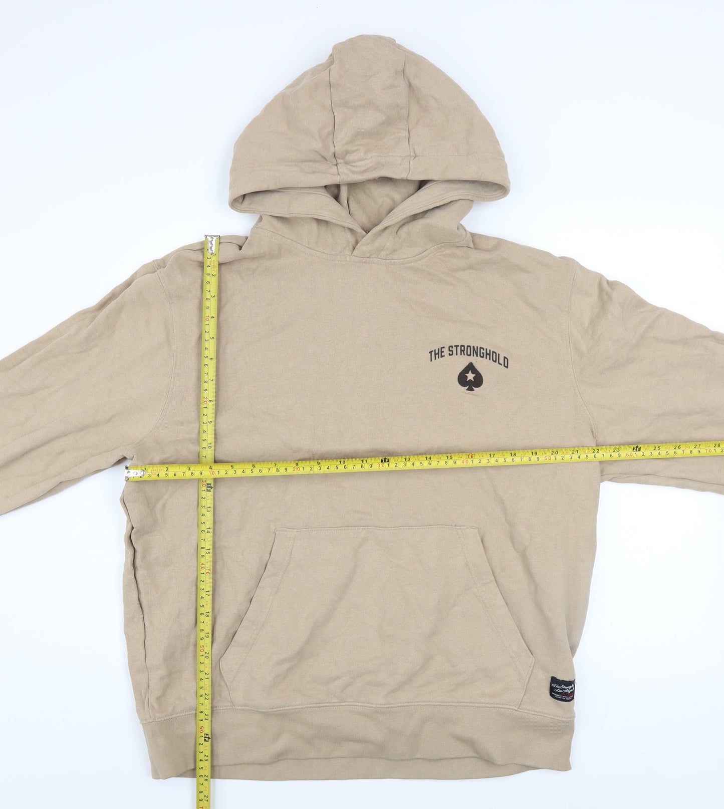 The Stronghold Men's Beige Hoodie L Pullover Graphic Print Cotton