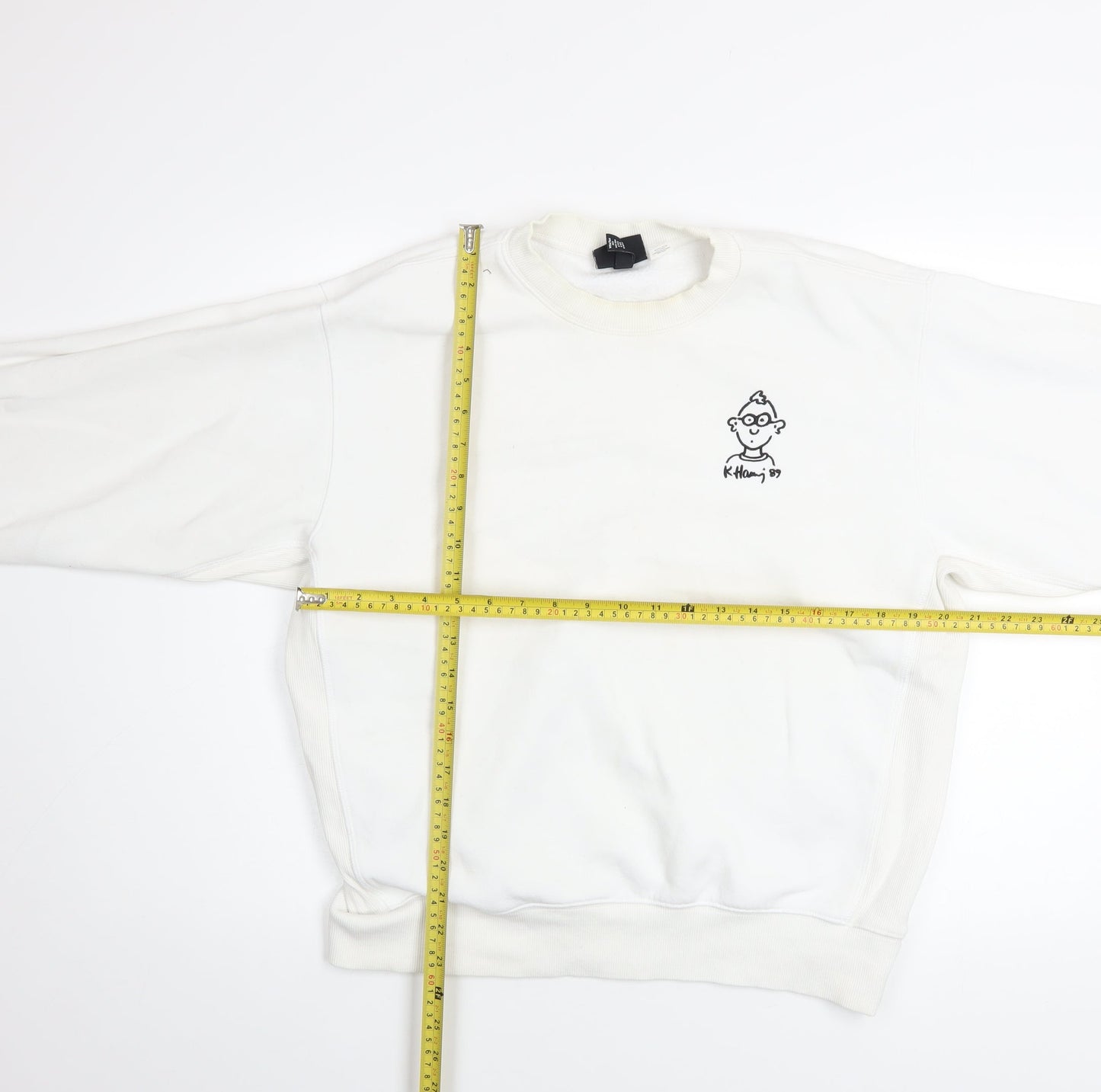 H&M Men’s White Keith Haring Pullover Sweatshirt Size S Oversized Fit