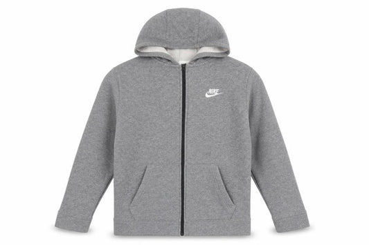 Front view of Nike boys’ grey full zip hoodie xl 158-170cm cotton fleece sweatshirt